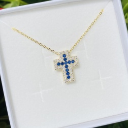 Bomboniera cresima collana croce argento zirconi bianchi blu